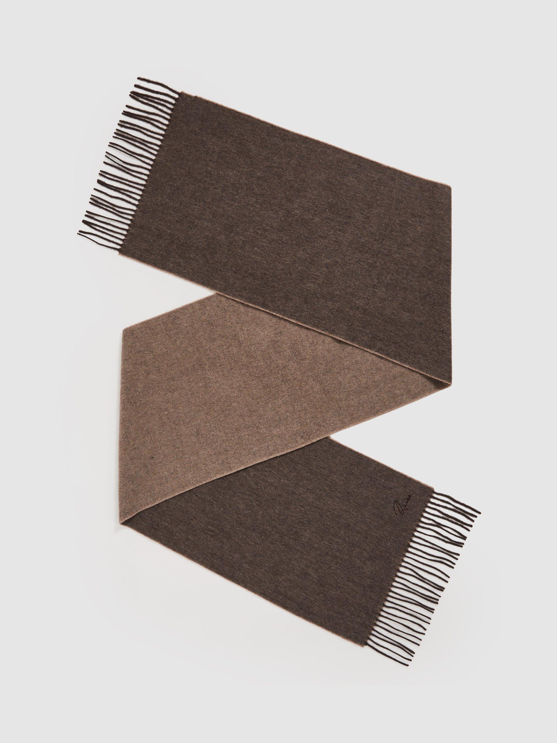 Product image 1 of 5, which shows Reiss Picton Wool Cashmere Fringed Scarf, Taupe, One Size