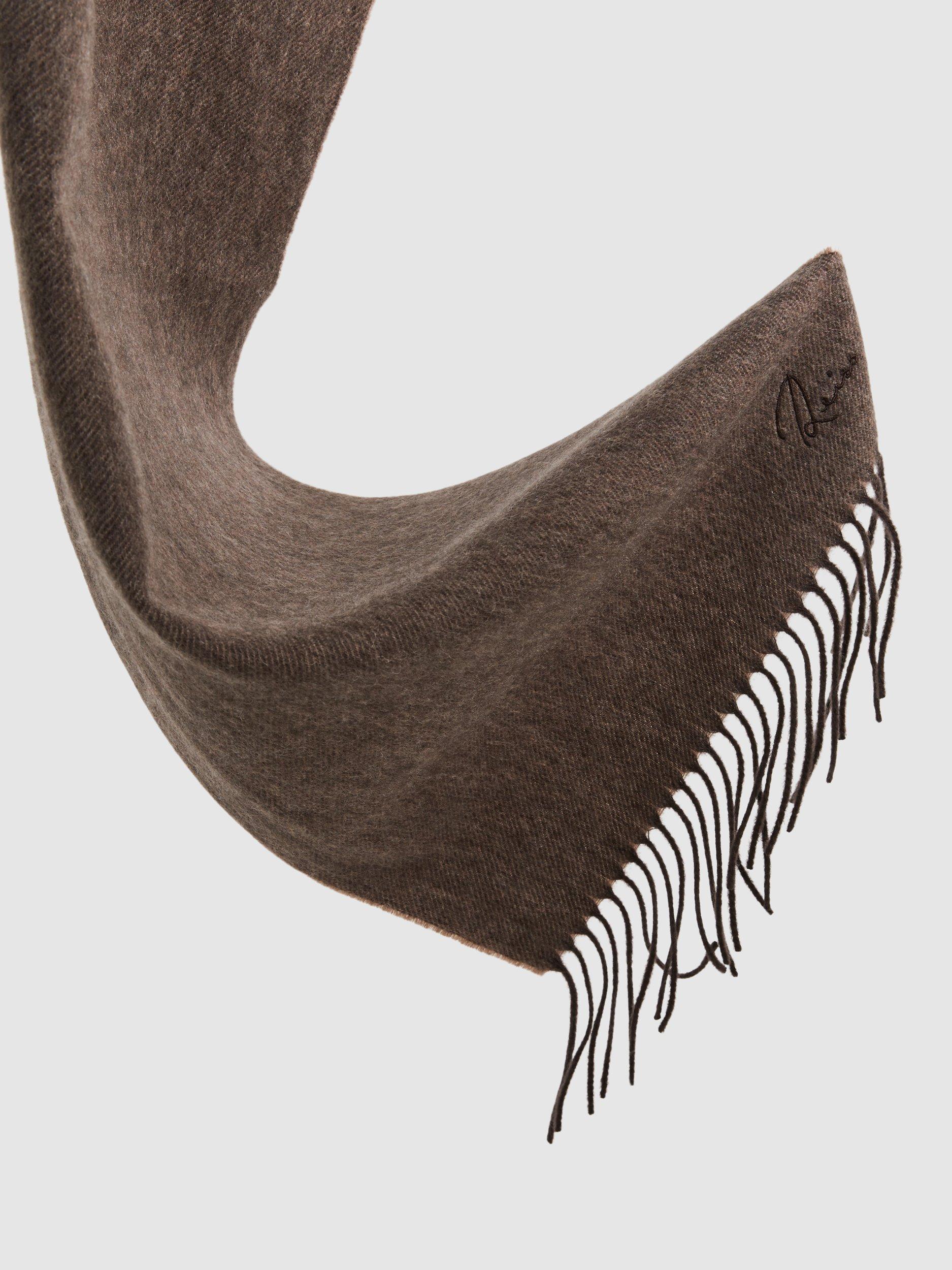 Product image 2 of 5, which shows Reiss Picton Wool Cashmere Fringed Scarf, Taupe, One Size