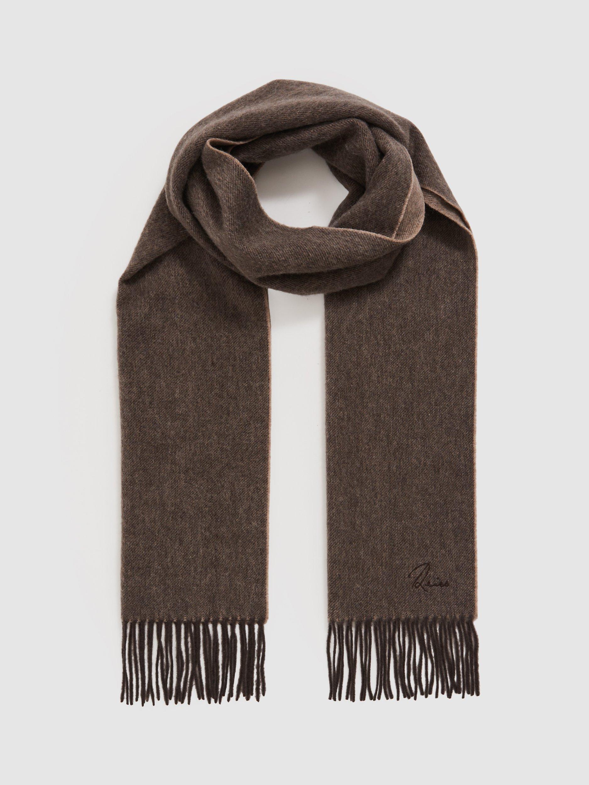 Product image 4 of 5, which shows Reiss Picton Wool Cashmere Fringed Scarf, Taupe, One Size
