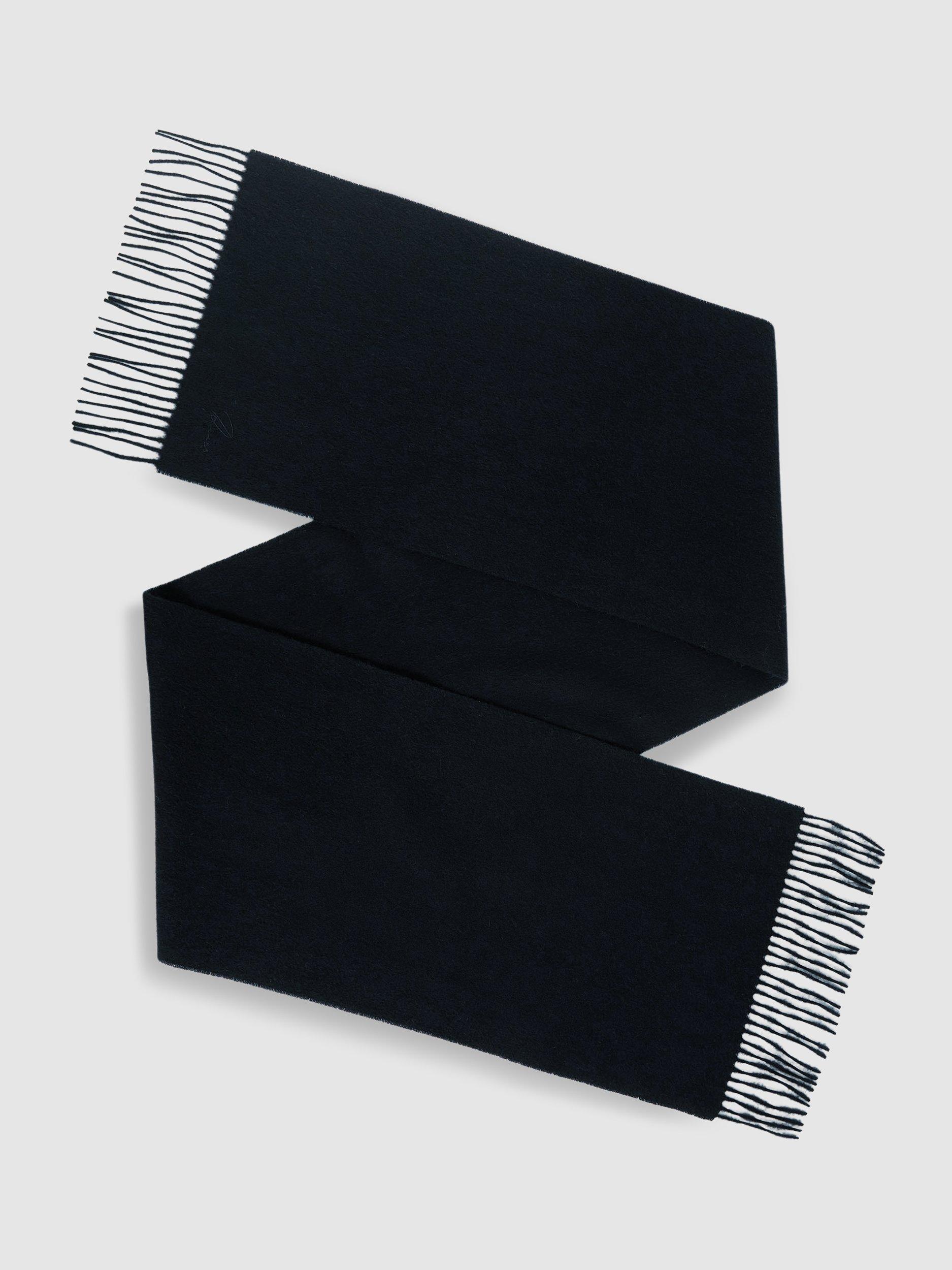 Product image 1 of 5, which shows Reiss Picton Wool Cashmere Fringed Scarf, Navy, One Size
