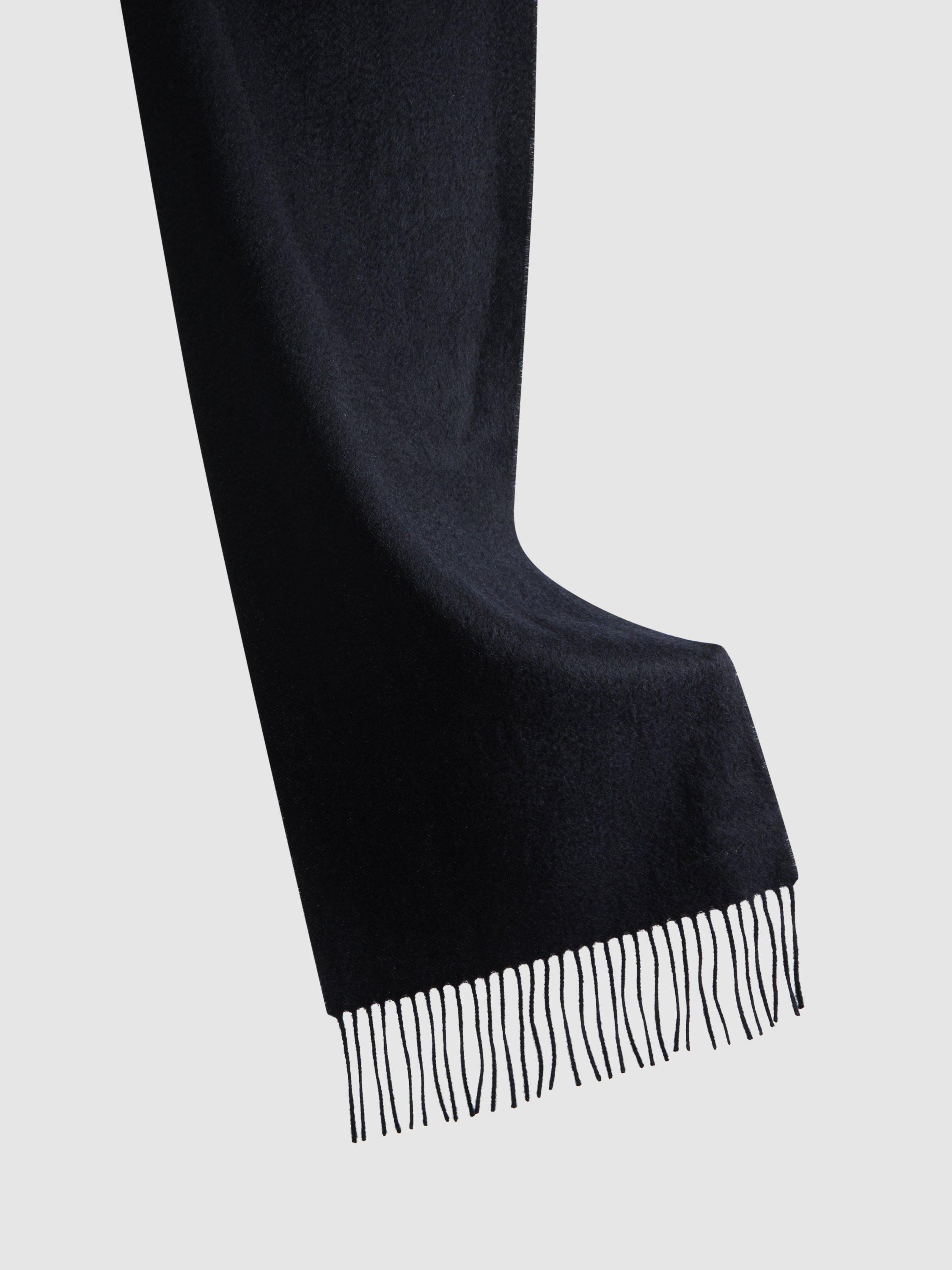 Product image 2 of 5, which shows Reiss Picton Wool Cashmere Fringed Scarf, Navy, One Size