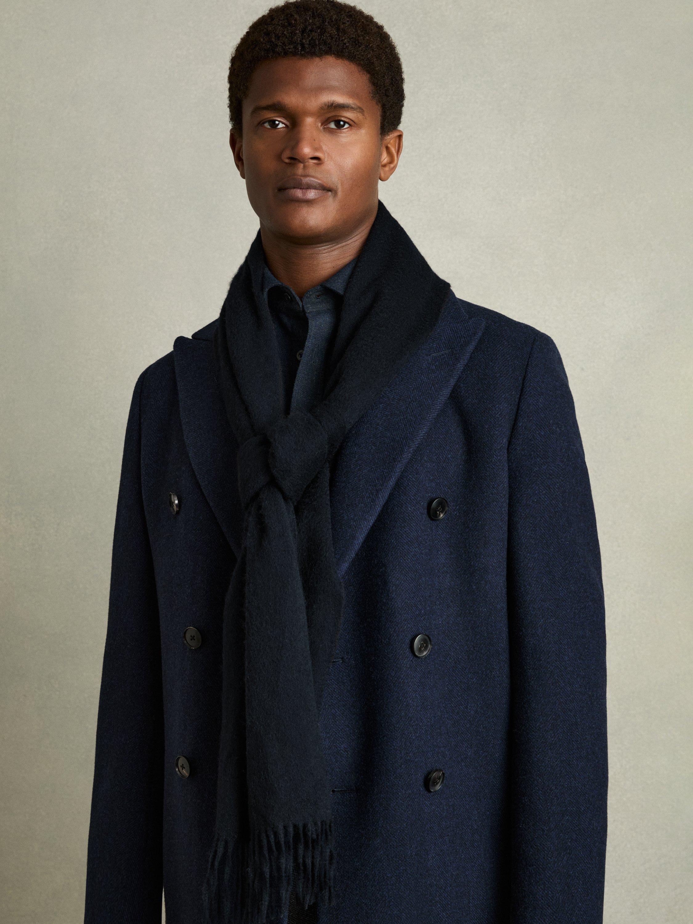 Product image 3 of 5, which shows Reiss Picton Wool Cashmere Fringed Scarf, Navy, One Size