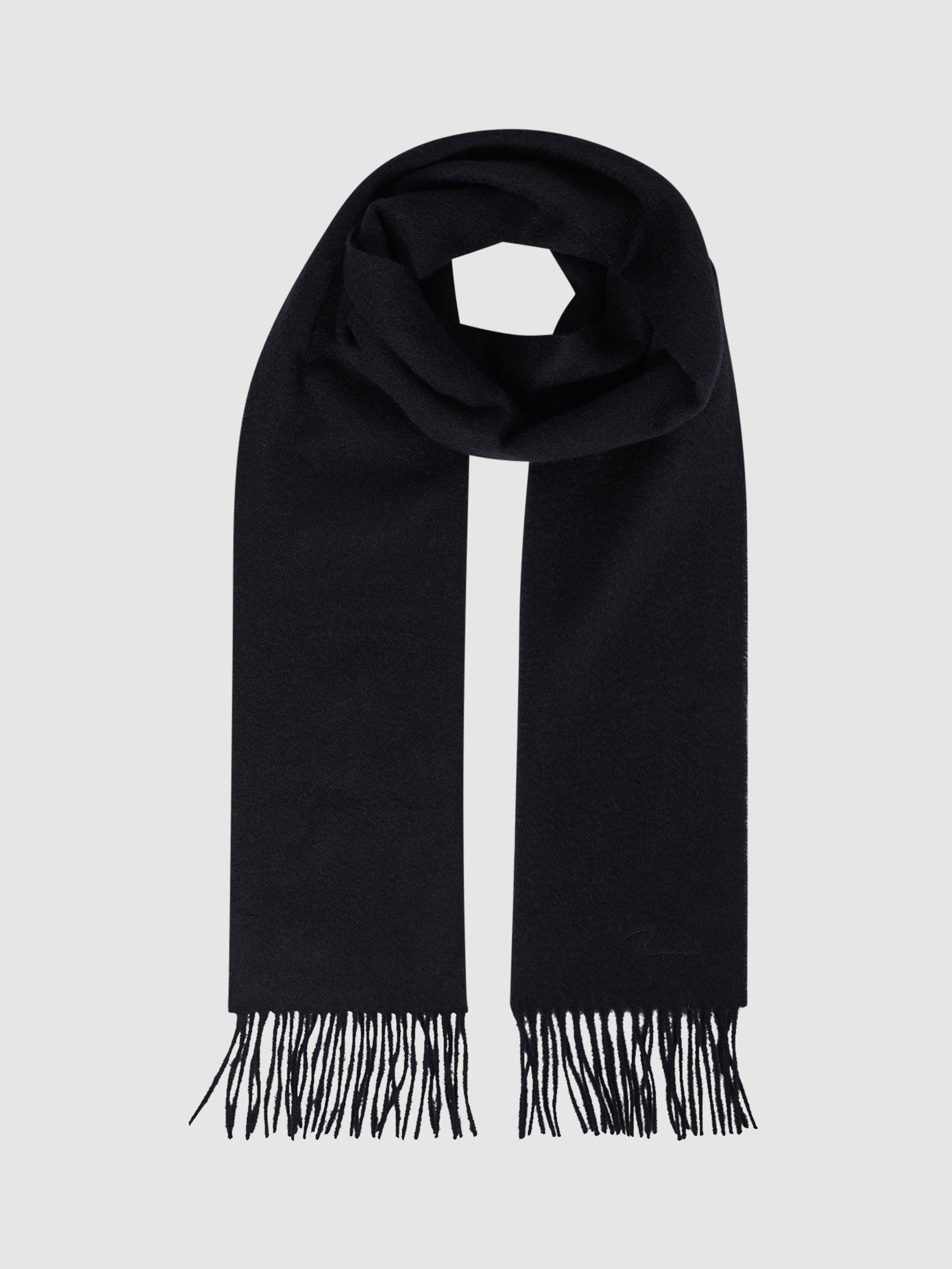 Product image 4 of 5, which shows Reiss Picton Wool Cashmere Fringed Scarf, Navy, One Size