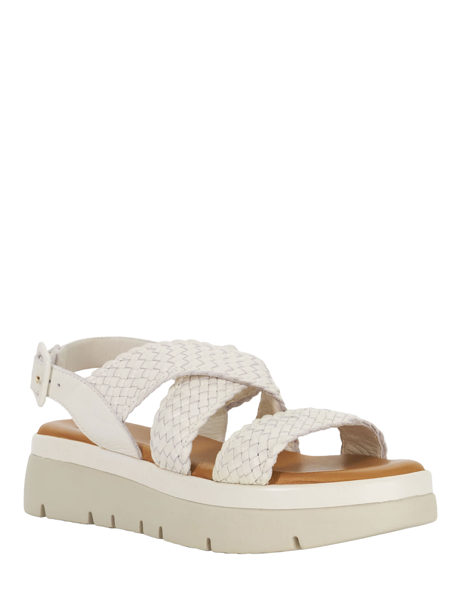 Product image 3 of 5, which shows Dune London Lorro Woven Leather Flatform Sandals, White, EU36