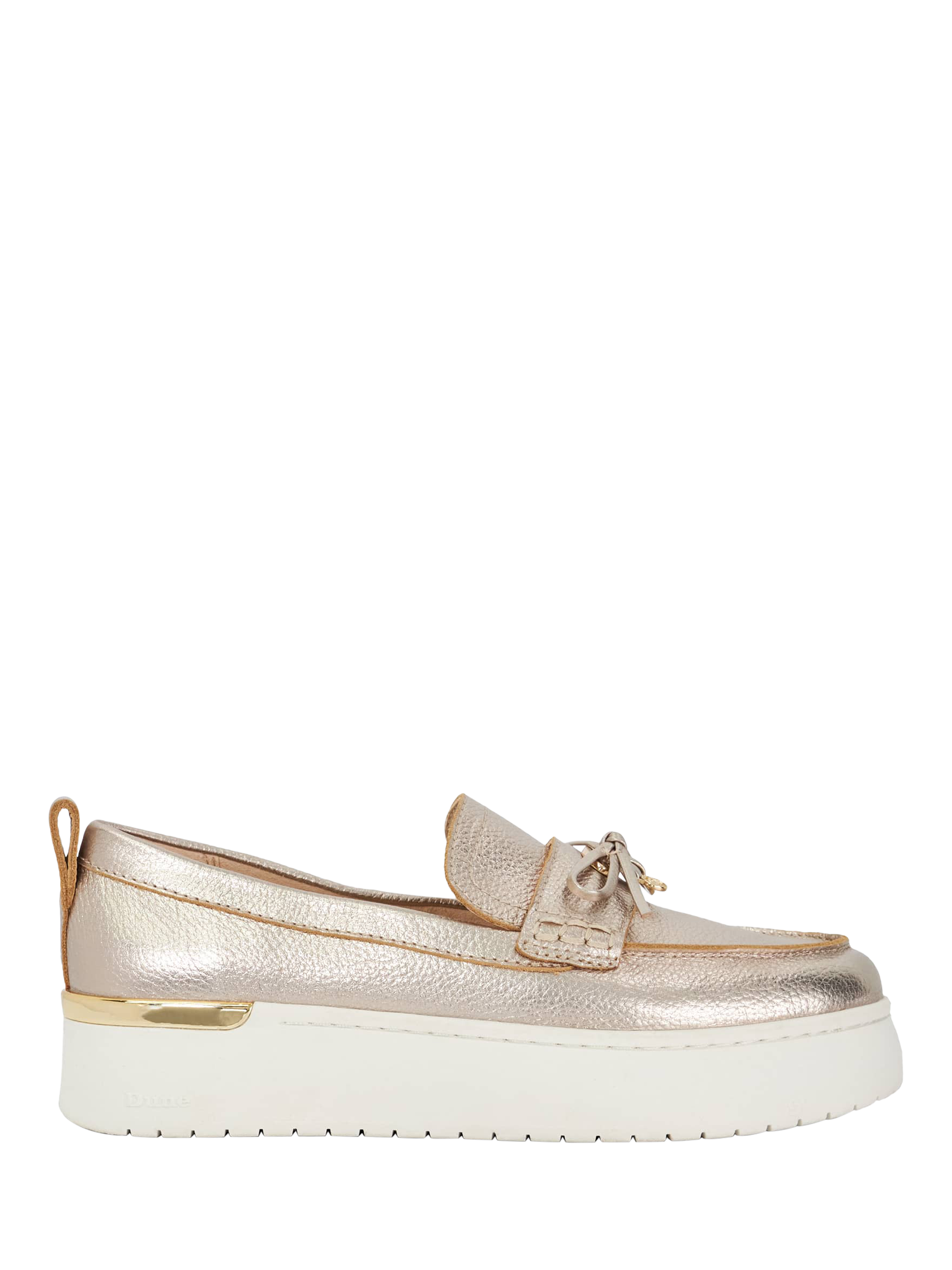 Product image 1 of 5, which shows Dune London Glide Leather Flatform Loafers, Gold, EU36