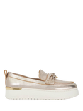 Dune London Glide Leather Flatform Loafers, Gold