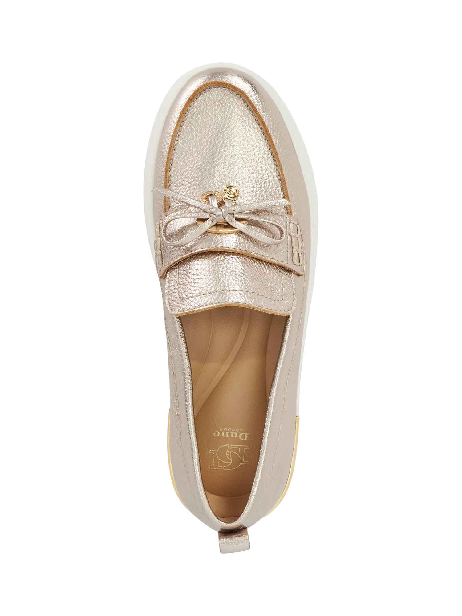 Product image 2 of 5, which shows Dune London Glide Leather Flatform Loafers, Gold, EU36