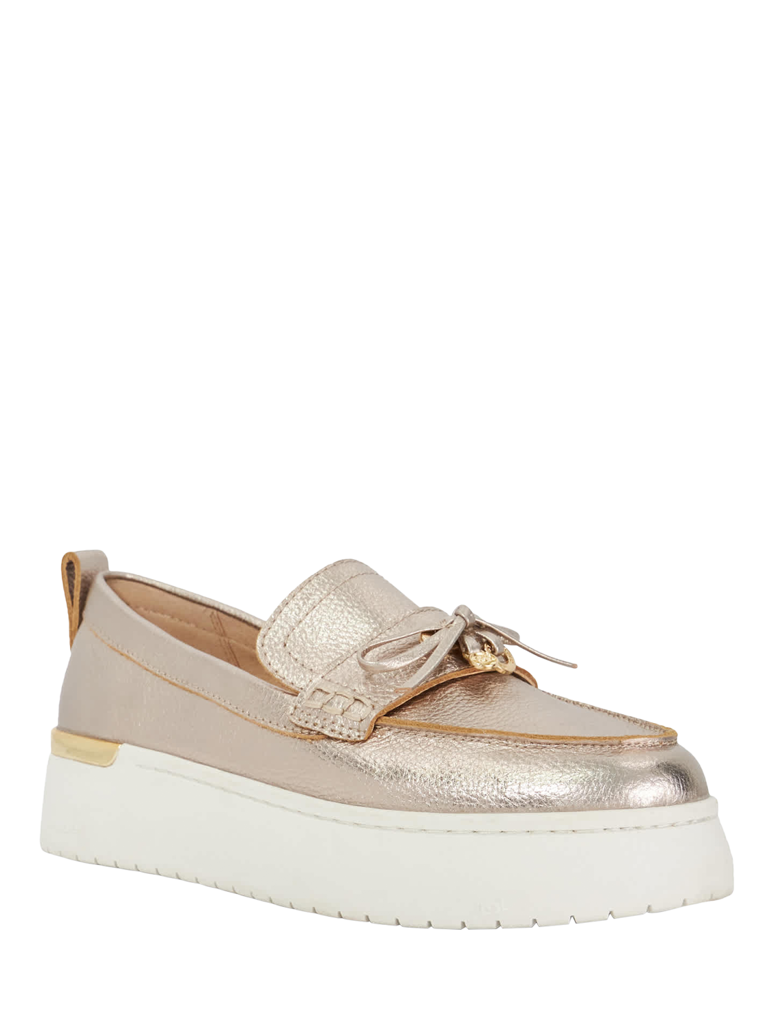 Product image 3 of 5, which shows Dune London Glide Leather Flatform Loafers, Gold, EU36