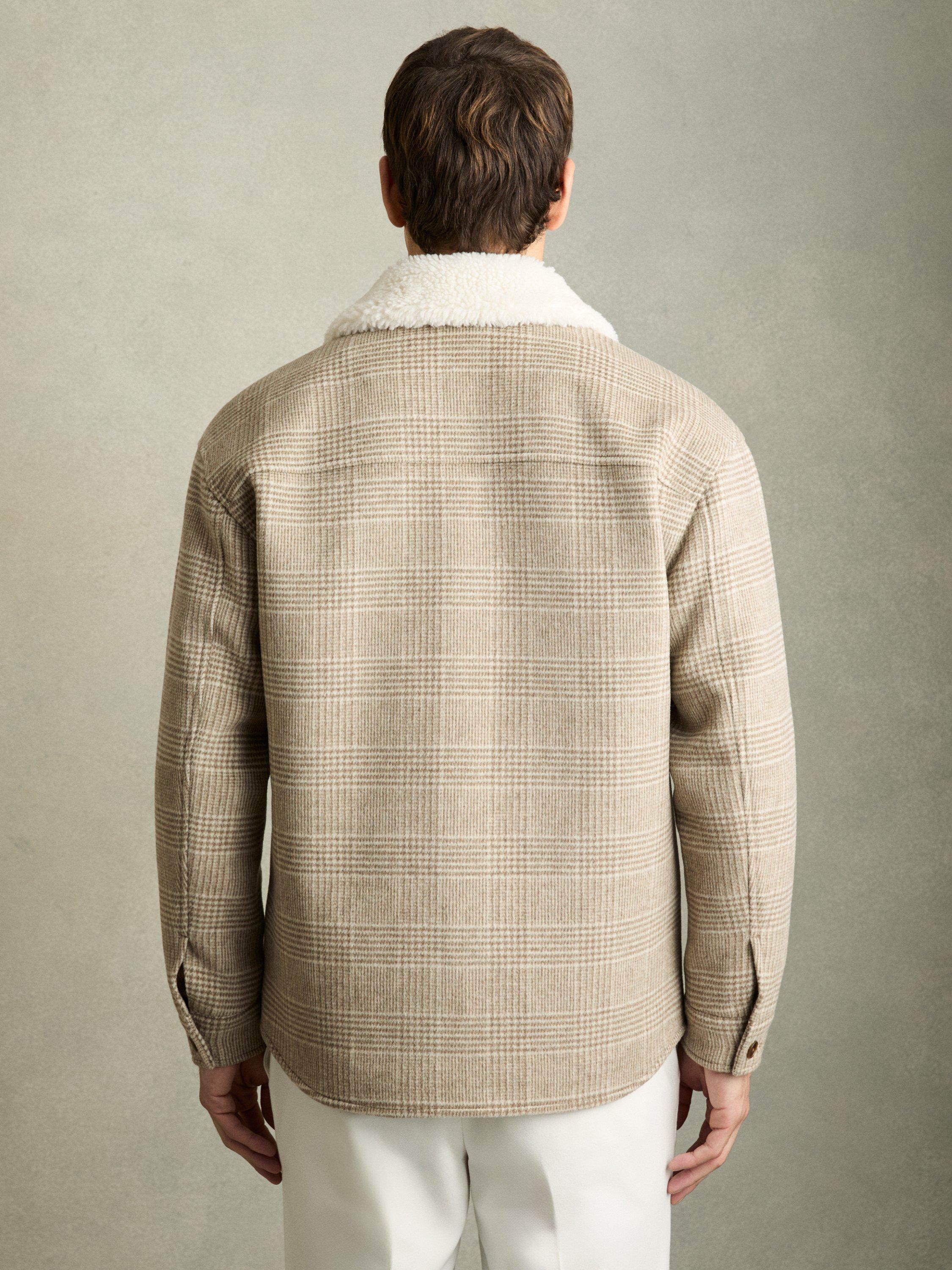 Product image 2 of 2, which shows Reiss Nix Check Wool Blend Shacket, Oatmeal, XS