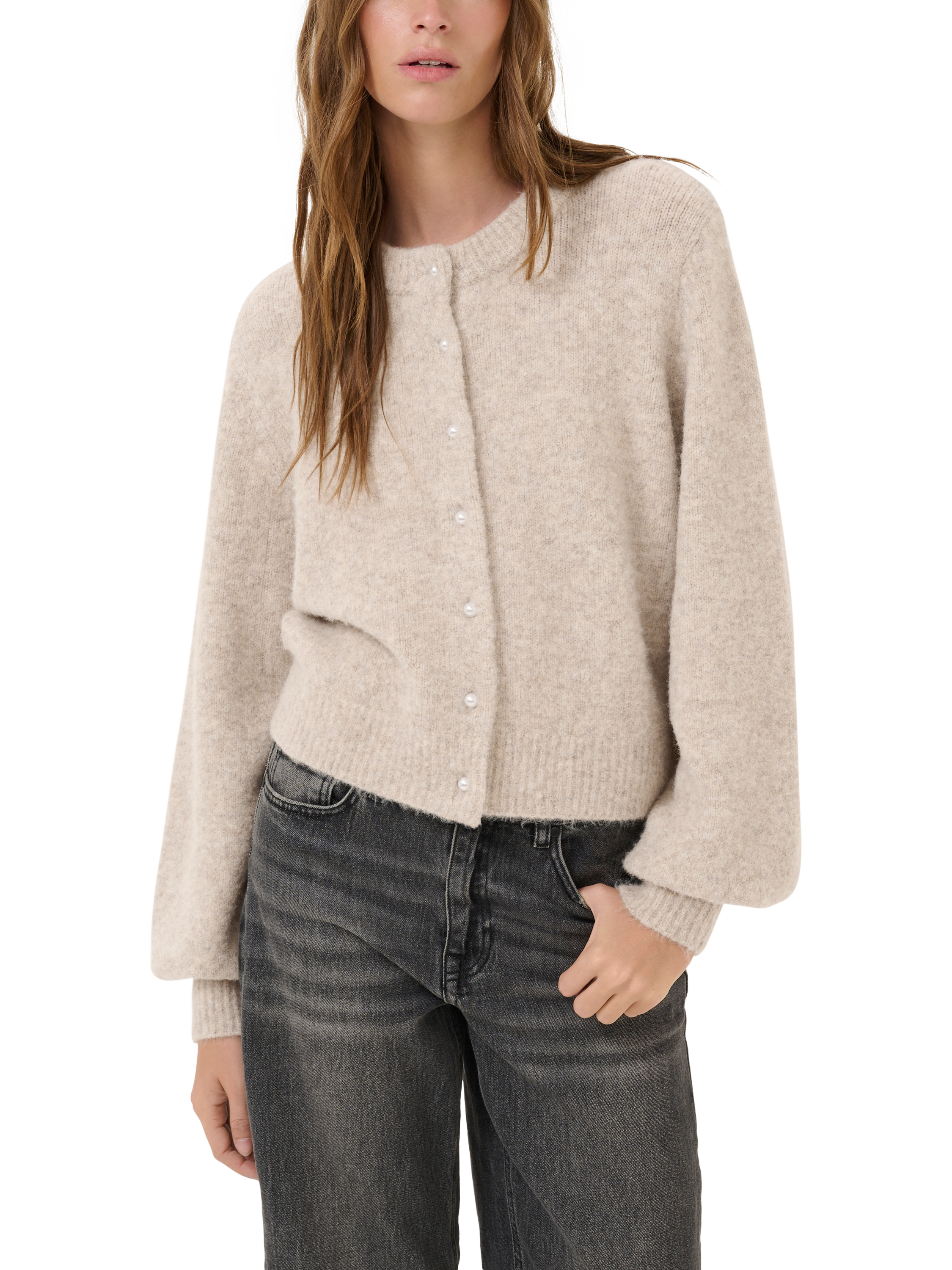 MY ESSENTIAL WARDROBE Ellie Balloon Sleeve Cardigan, Mid Grey