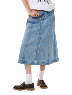 MY ESSENTIAL WARDROBE Dango Button Front Denim Skirt, Light Blue Retro Wash, Light Blue Retro Wash