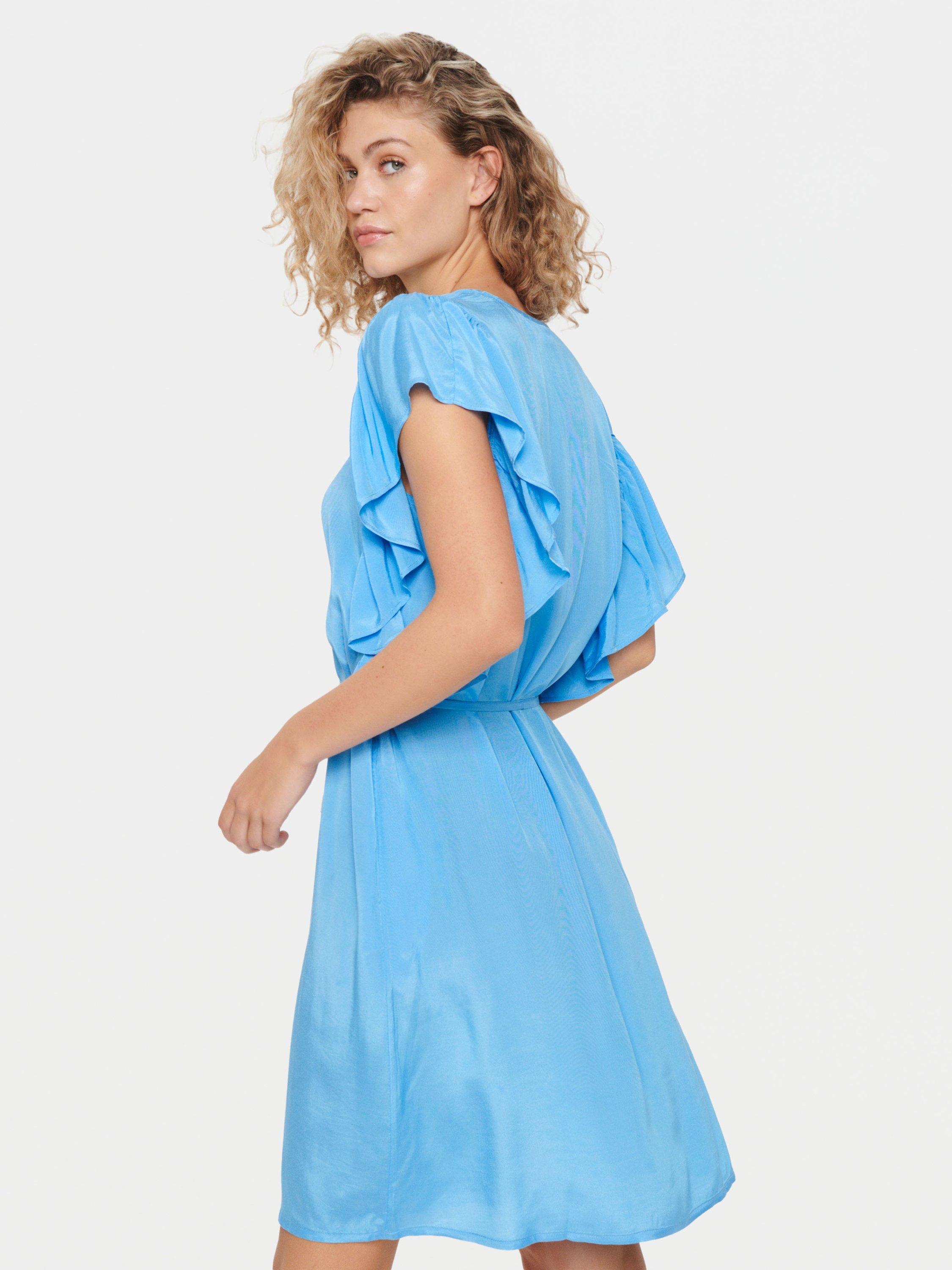 Product image 2 of 5, which shows Saint Tropez Ubritt Ruffle Sleeve Dress, Azure Blue, XS