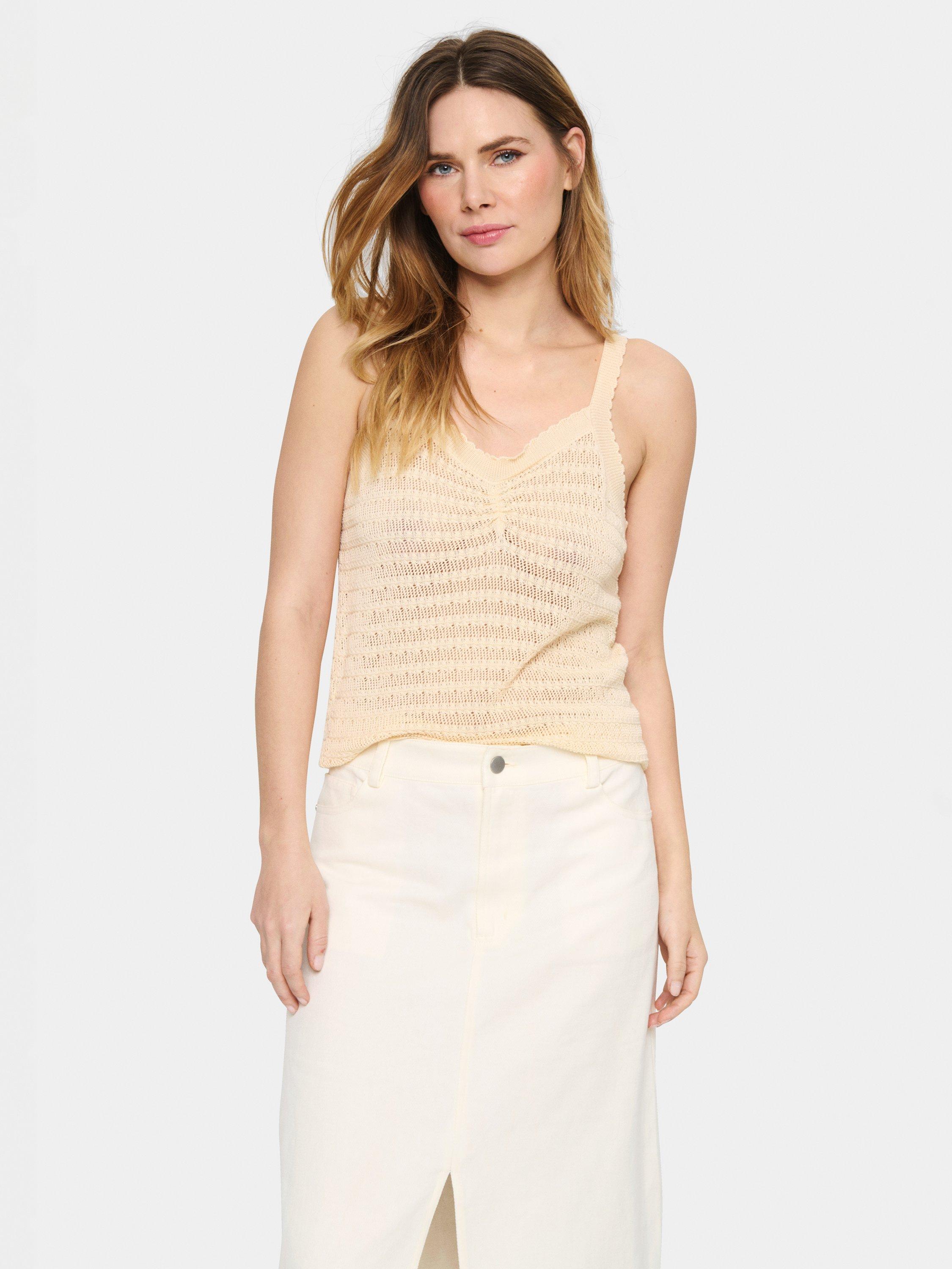 Product image 1 of 6, which shows Saint Tropez Elfrida Textured Knit Vest Top, Light Beige, XS