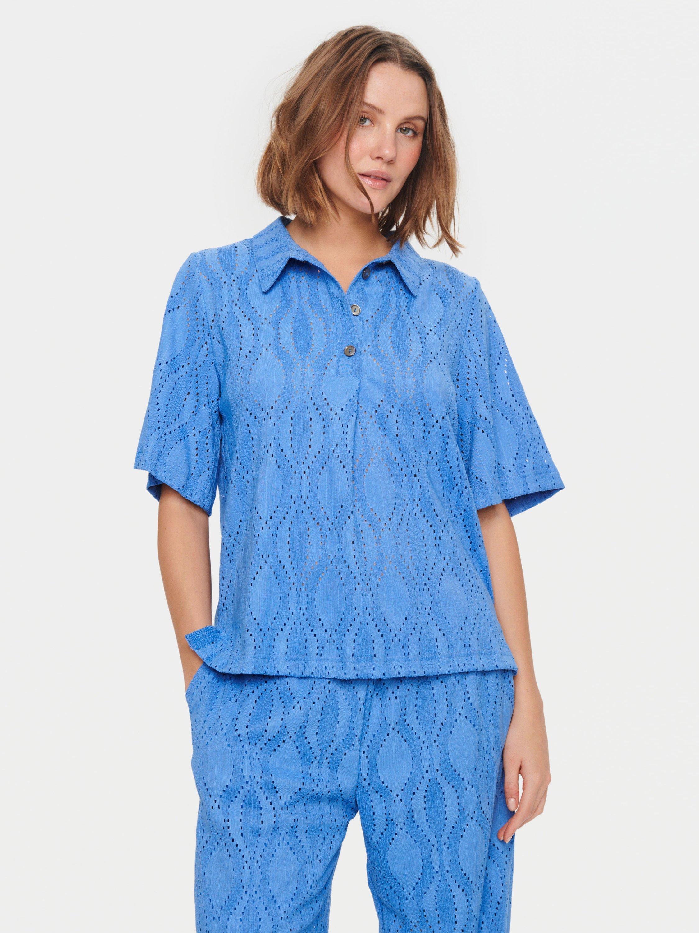 Product image 1 of 6, which shows Saint Tropez Dorris Cutout Shirt, Blue, XS