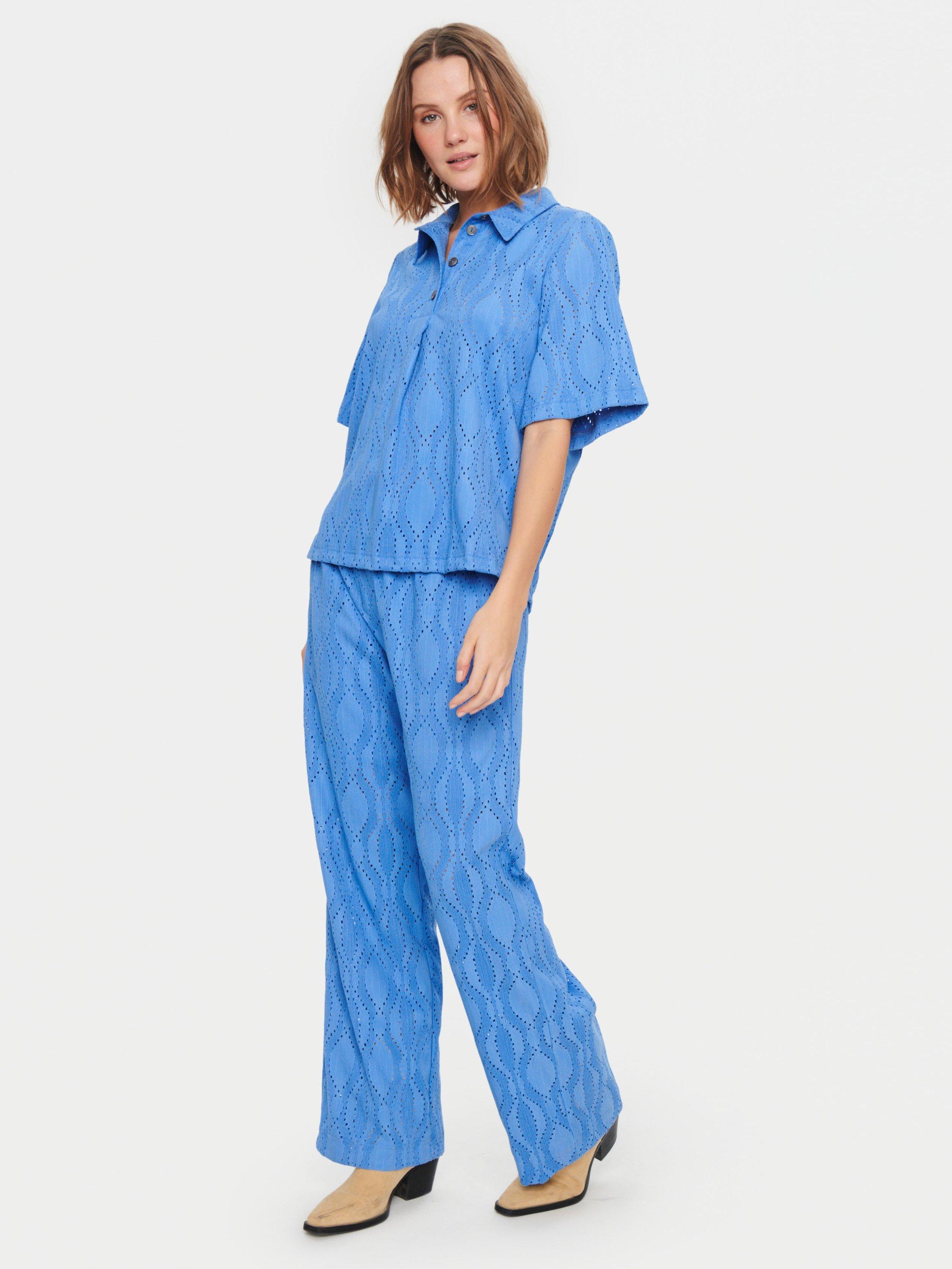 Product image 3 of 6, which shows Saint Tropez Dorris Cutout Shirt, Blue, XS