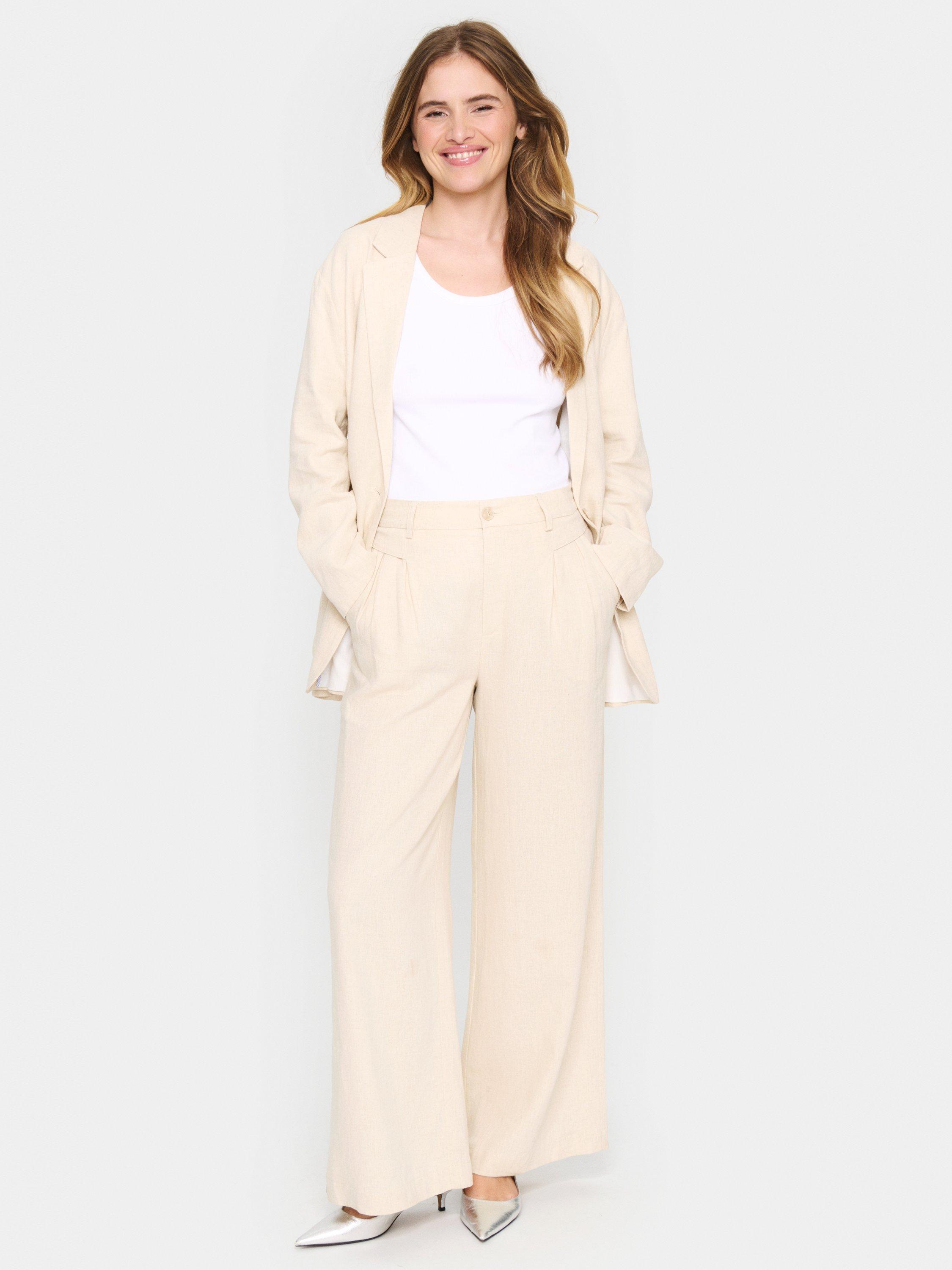 Product image 3 of 6, which shows Saint Tropez Estelle Linen Blend Trousers, Fog Melange, XS