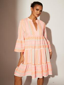 South Beach Jacquard Drop Hem Tiered Mini Dress, Pink