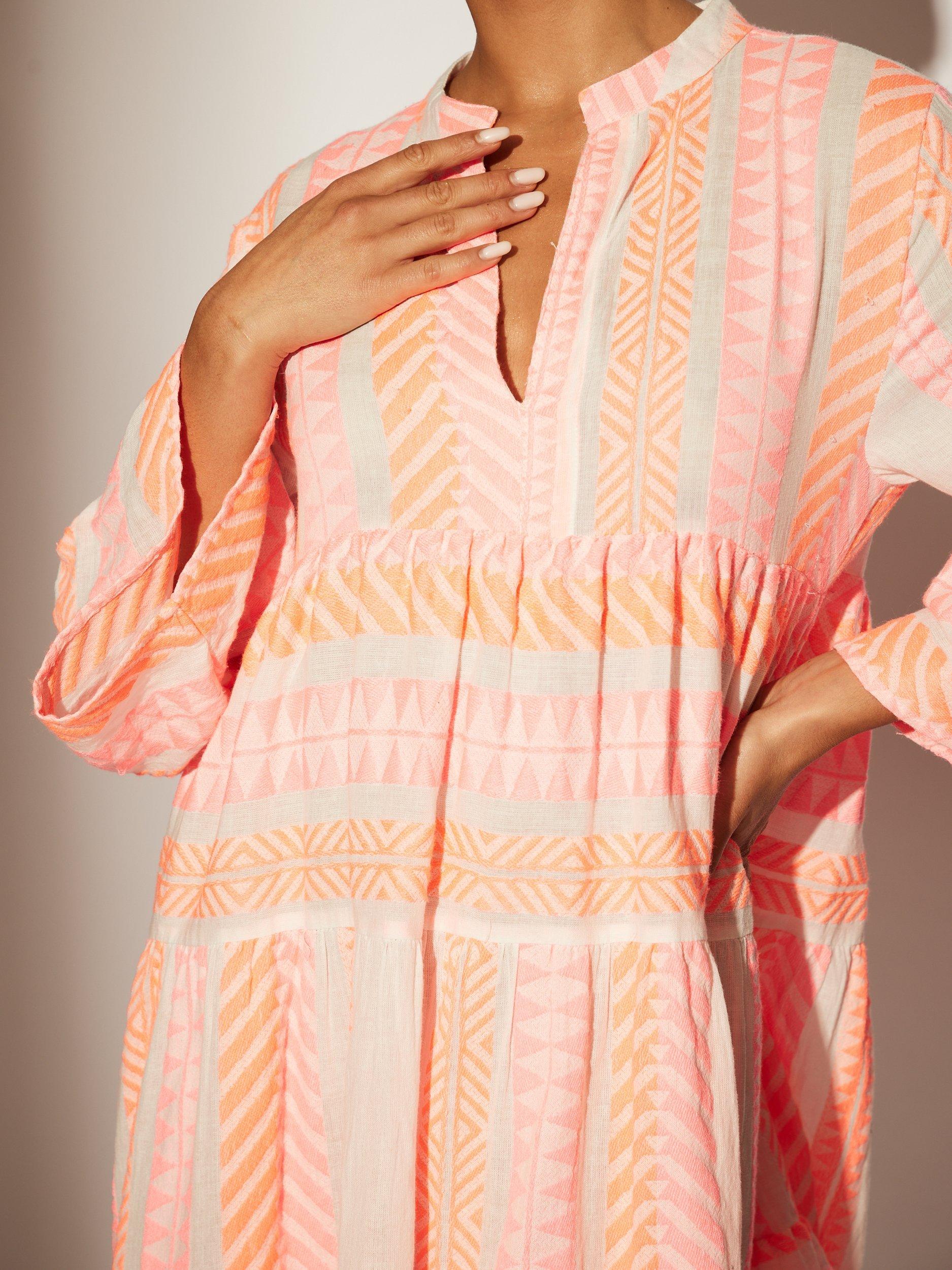 Product image 2 of 5, which shows South Beach Jacquard Drop Hem Tiered Mini Dress, Pink, 10