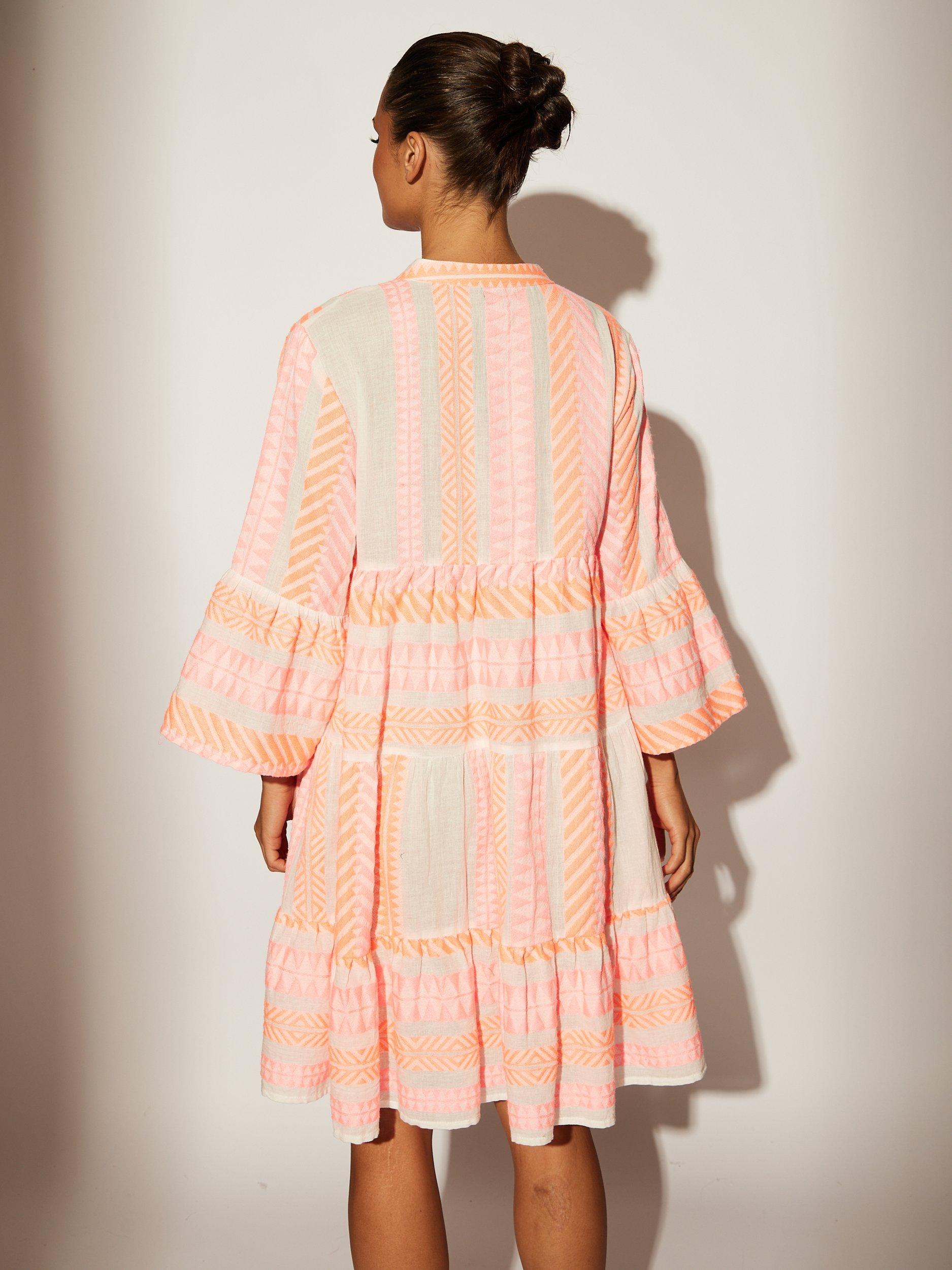 Product image 4 of 5, which shows South Beach Jacquard Drop Hem Tiered Mini Dress, Pink, 10