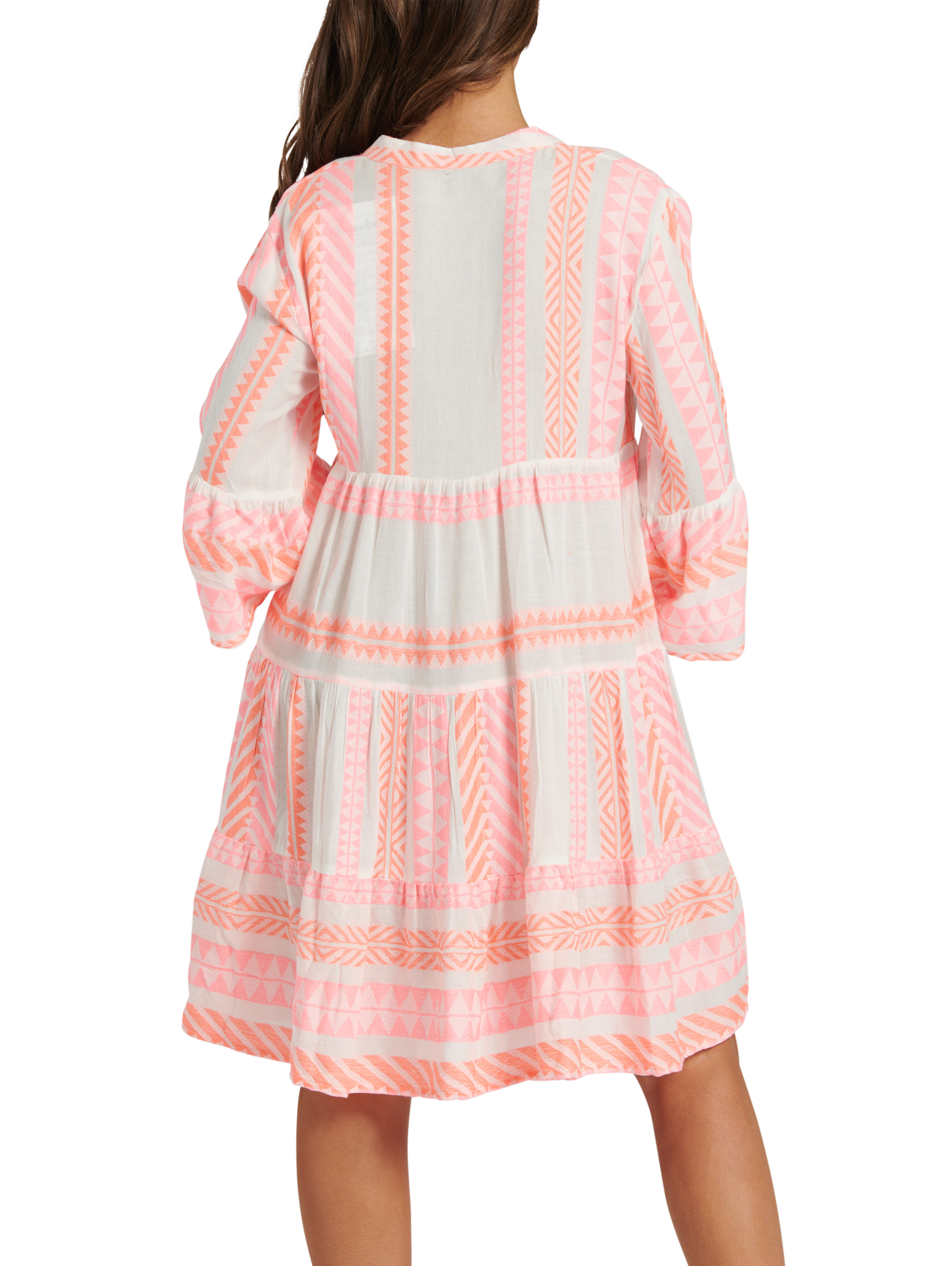 Product image 5 of 5, which shows South Beach Jacquard Drop Hem Tiered Mini Dress, Pink, 10