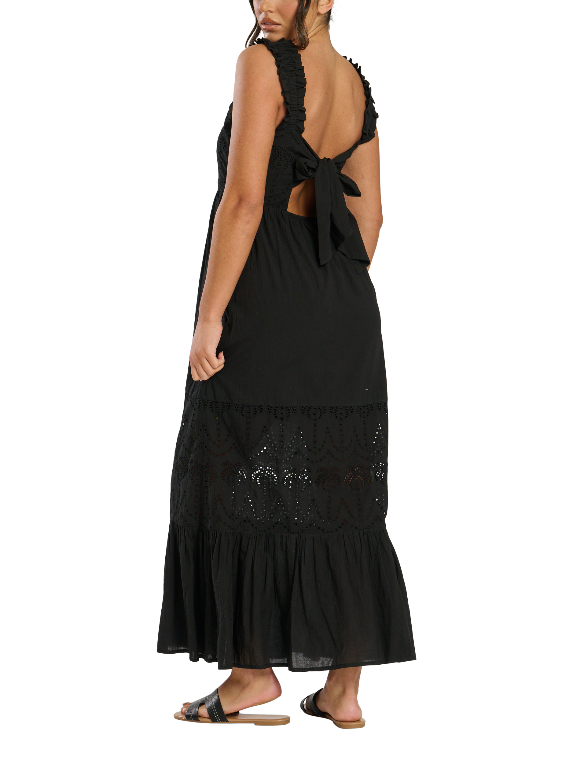 Product image 2 of 11, which shows South Beach Palm Broderie Tie Back Maxi Dress, Black, 10