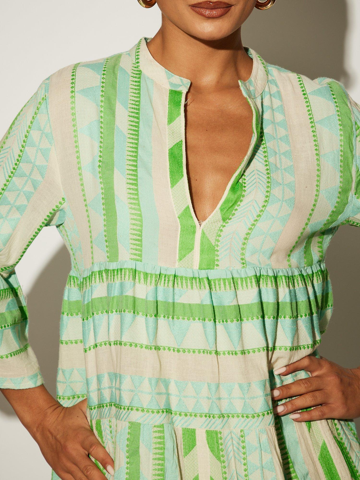 Product image 2 of 6, which shows South Beach Jacquard Drop Hem Tiered Mini Dress, Green, 8