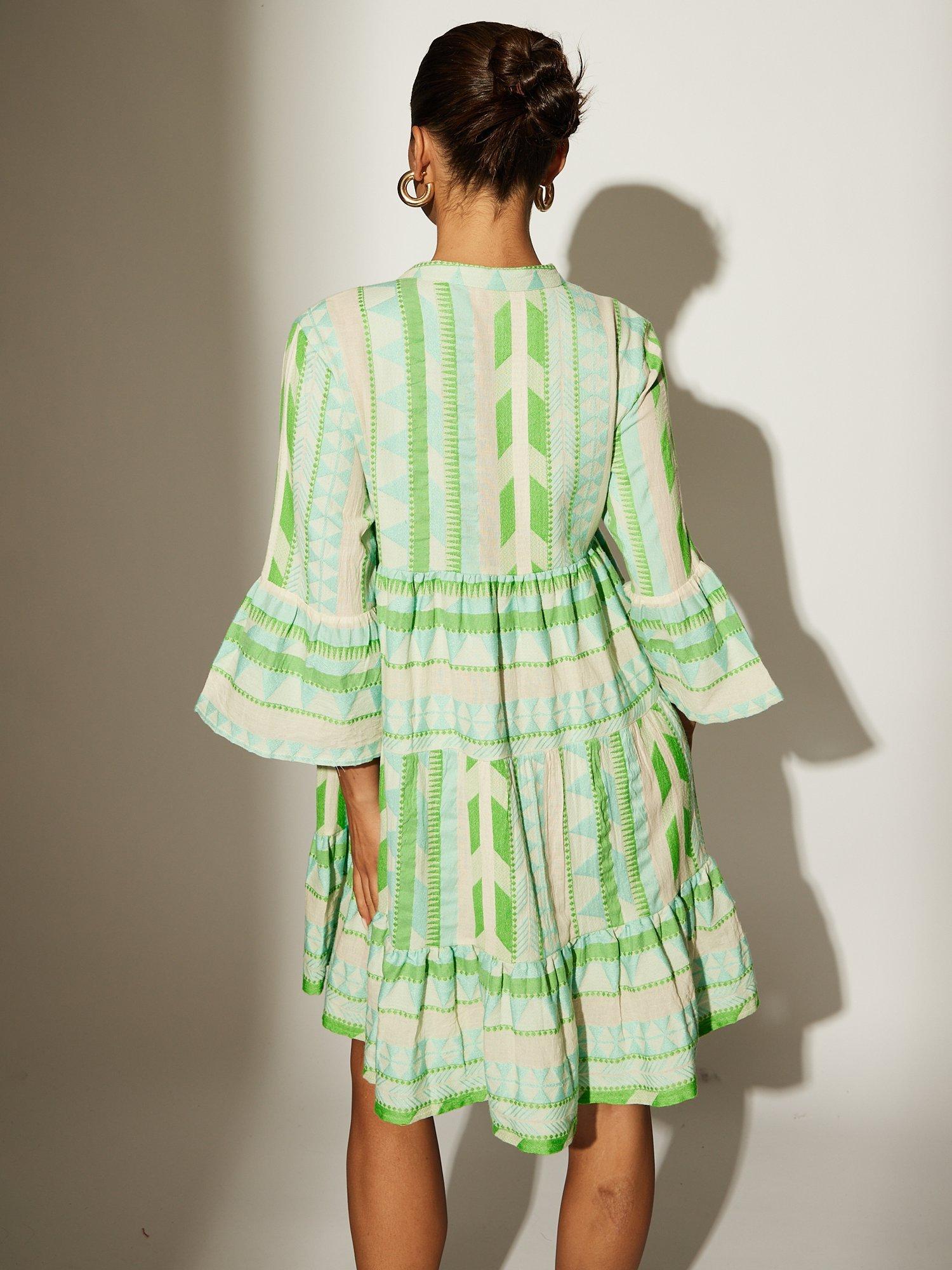Product image 4 of 6, which shows South Beach Jacquard Drop Hem Tiered Mini Dress, Green, 8