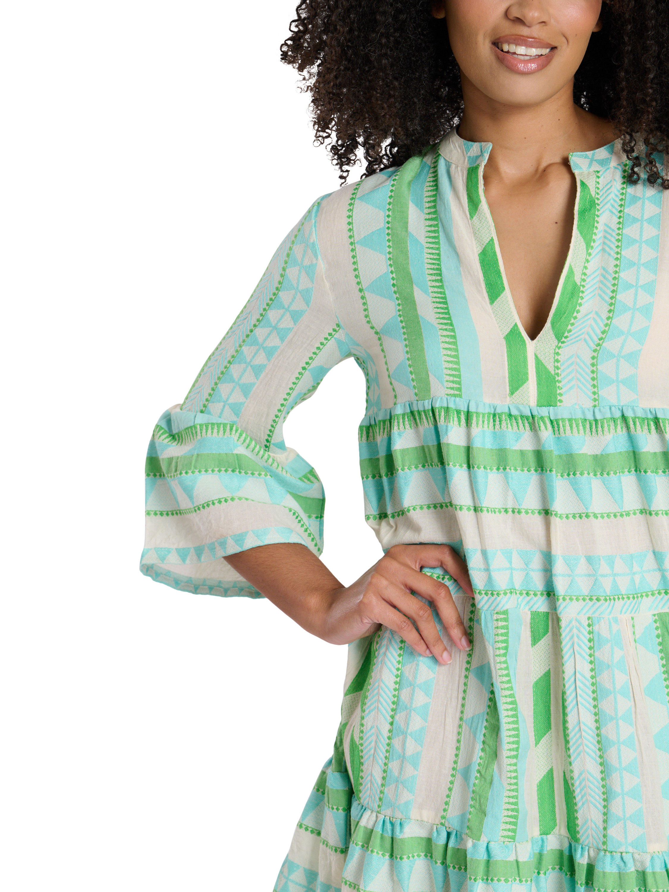 Product image 5 of 6, which shows South Beach Jacquard Drop Hem Tiered Mini Dress, Green, 8