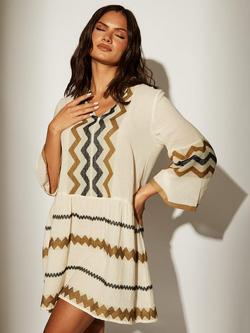 South Beach Jacquard Drop Hem Tiered Mini Dress, Khaki