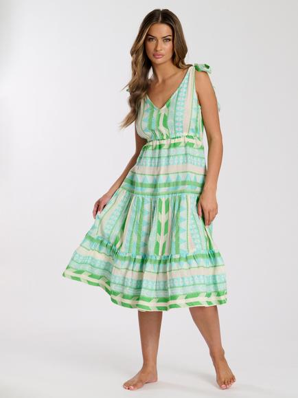 South Beach Jacquard Tie Shoulder Midi Dress, Light Green, Light Green