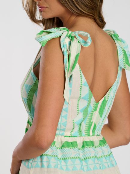 South Beach Jacquard Tie Shoulder Midi Dress, Light Green - view 2, Light Green