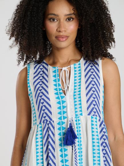 South Beach Jacquard Sleeveless Midi Dress, Blue - view 2, Blue