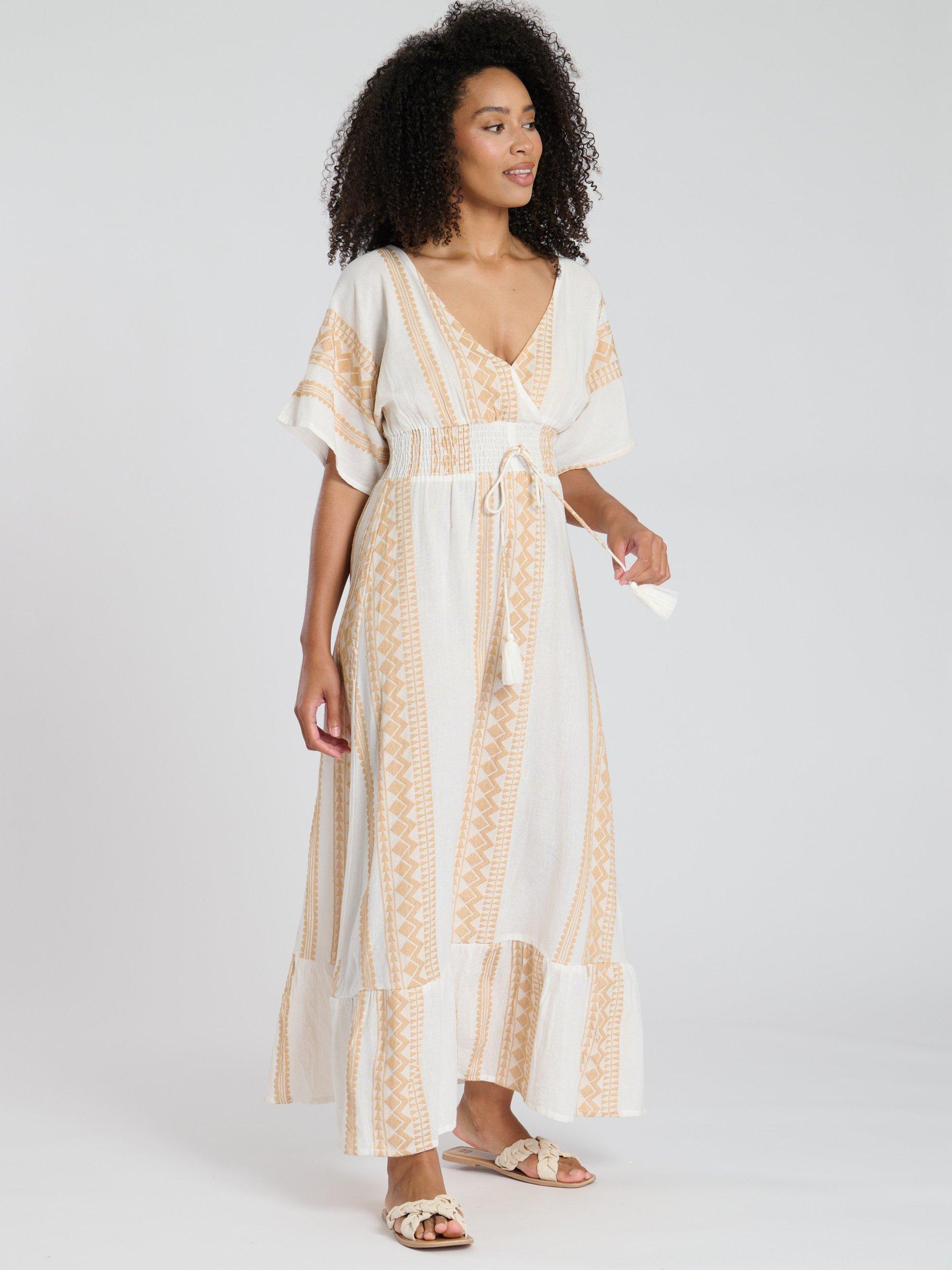 Product image 3 of 4, which shows South Beach Jacquard Wrap Front Maxi Dress, Gold, 10