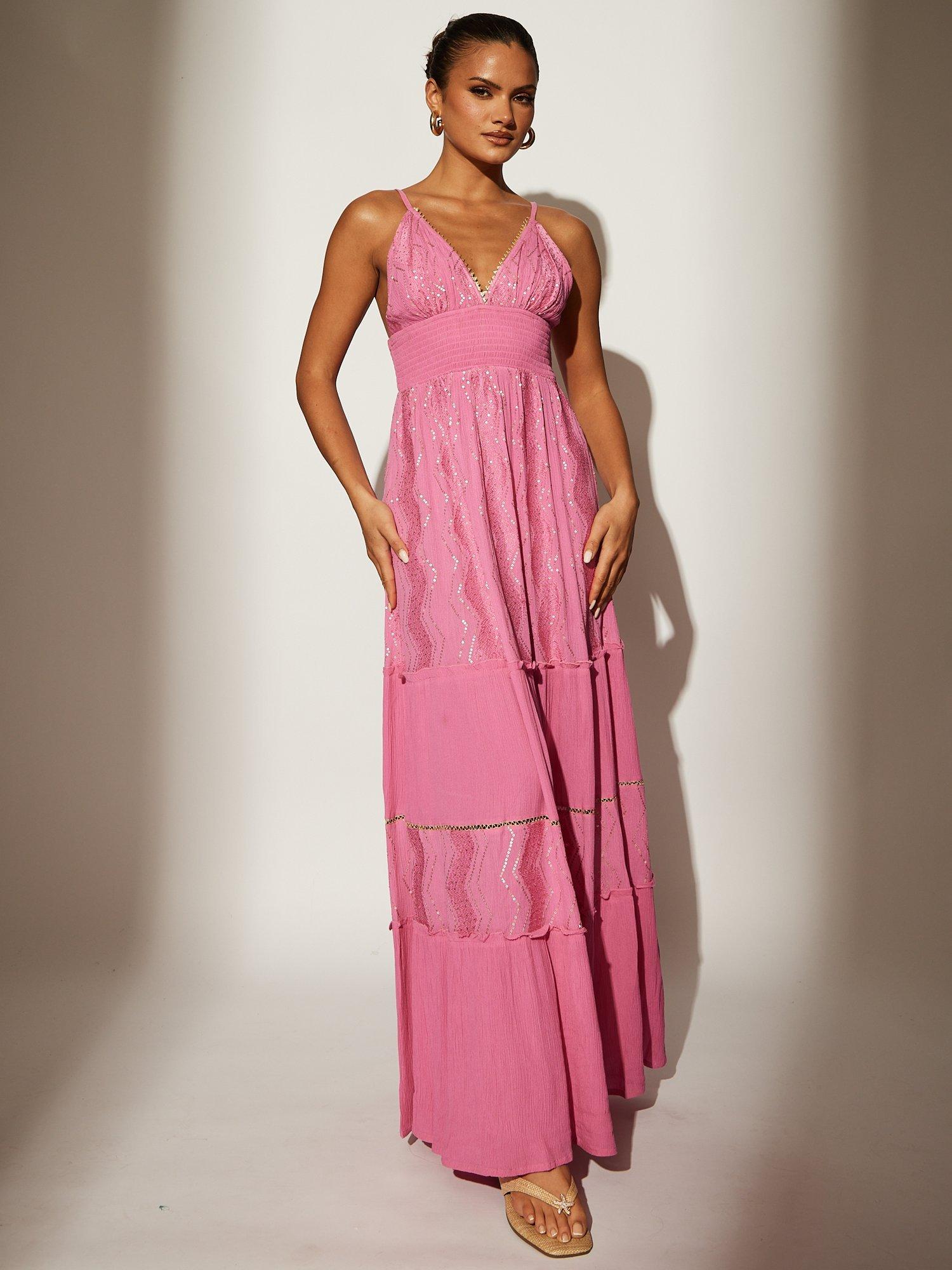 Product image 1 of 4, which shows South Beach Sequin Cami Detail Maxi Dress, Pink, 10