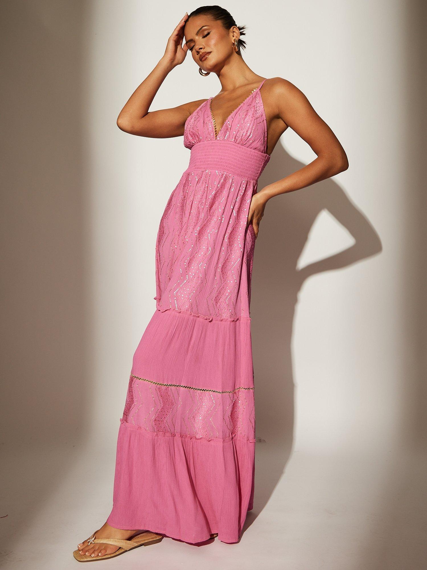 Product image 3 of 4, which shows South Beach Sequin Cami Detail Maxi Dress, Pink, 10