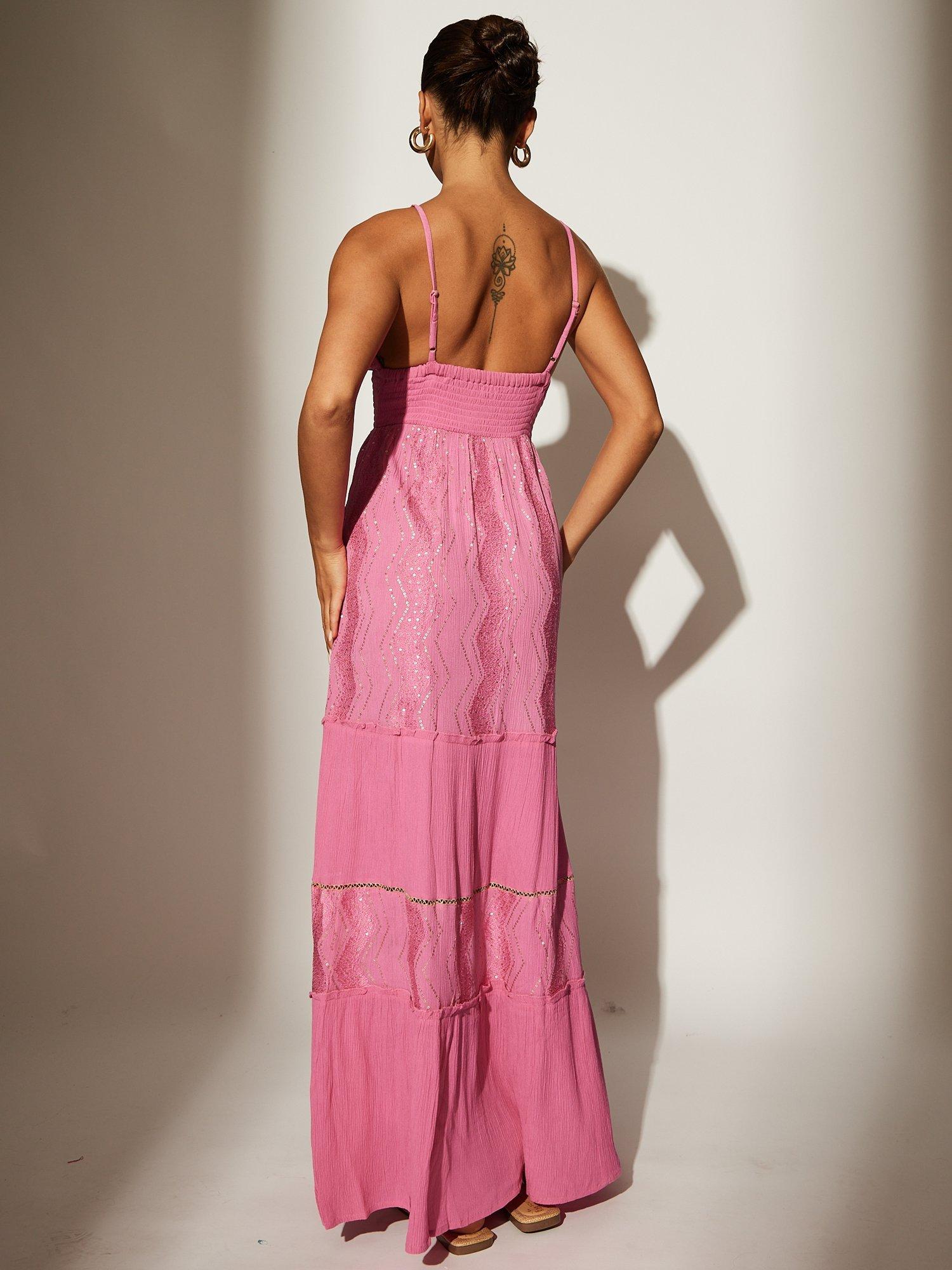 Product image 4 of 4, which shows South Beach Sequin Cami Detail Maxi Dress, Pink, 10
