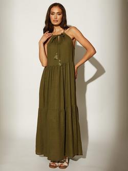 South Beach Tie Front Textured Midi Dress, Green, Green