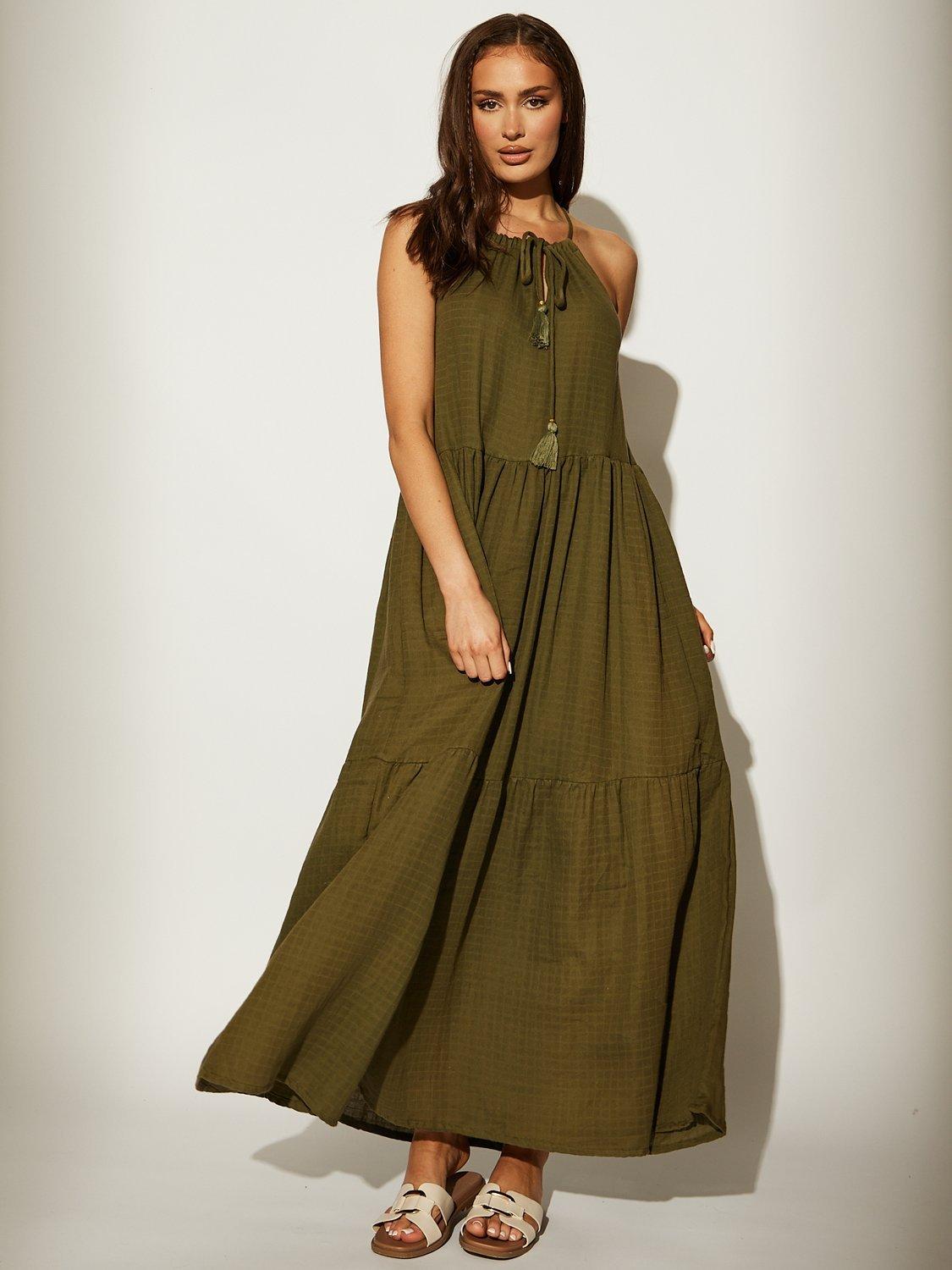 Product image 2 of 4, which shows South Beach Tie Front Textured Midi Dress, Green, 10