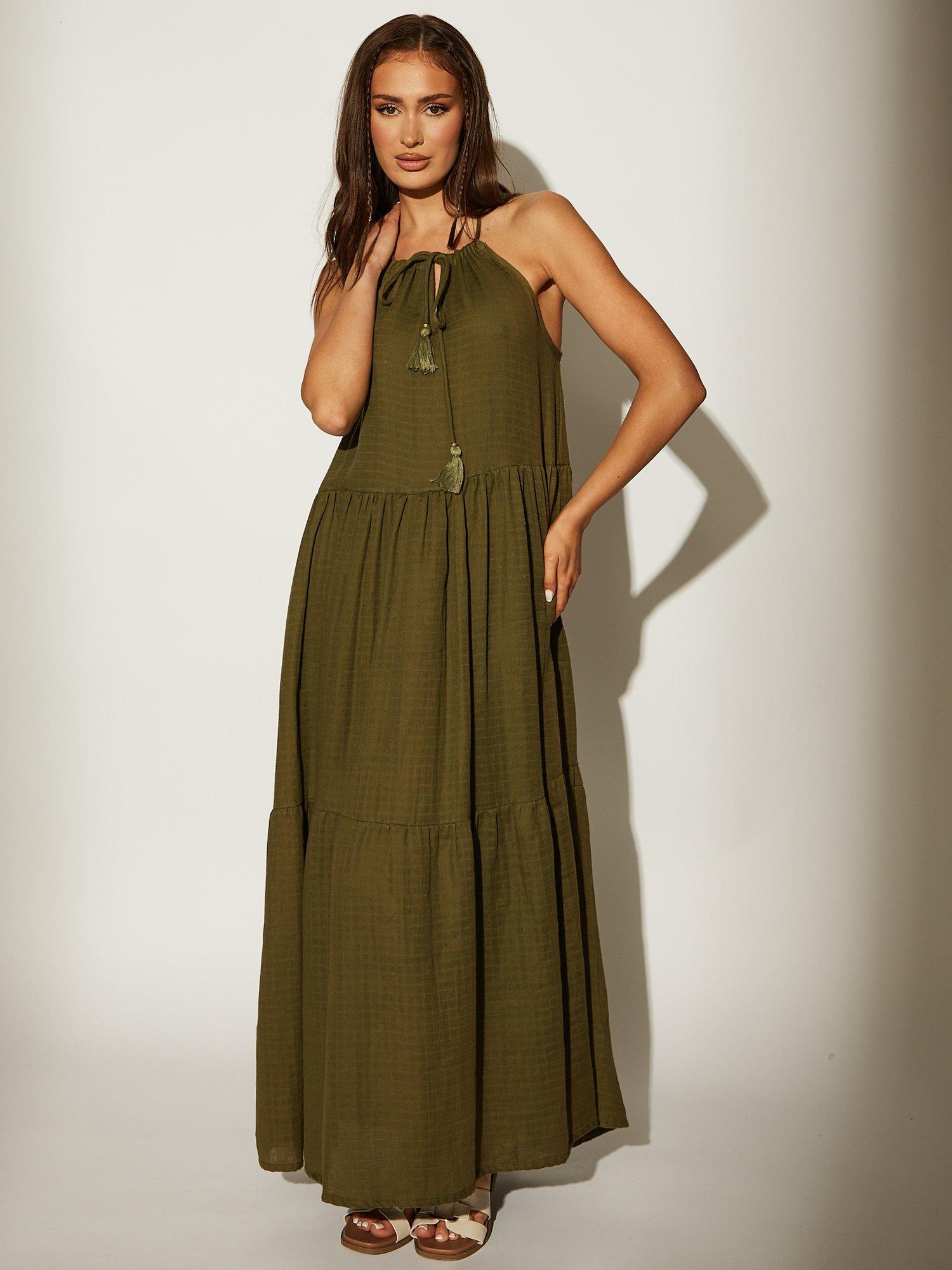 Product image 4 of 4, which shows South Beach Tie Front Textured Midi Dress, Green, 10