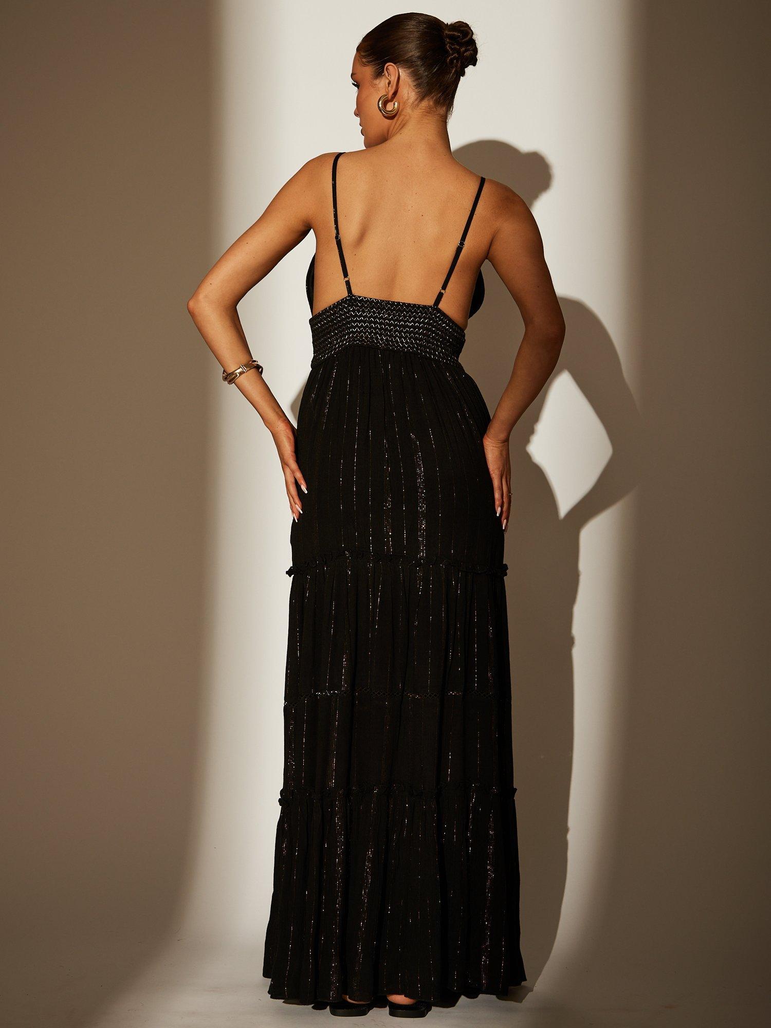 Product image 4 of 4, which shows South Beach Metallic Stripe Maxi Dress, Black/Gold, 10