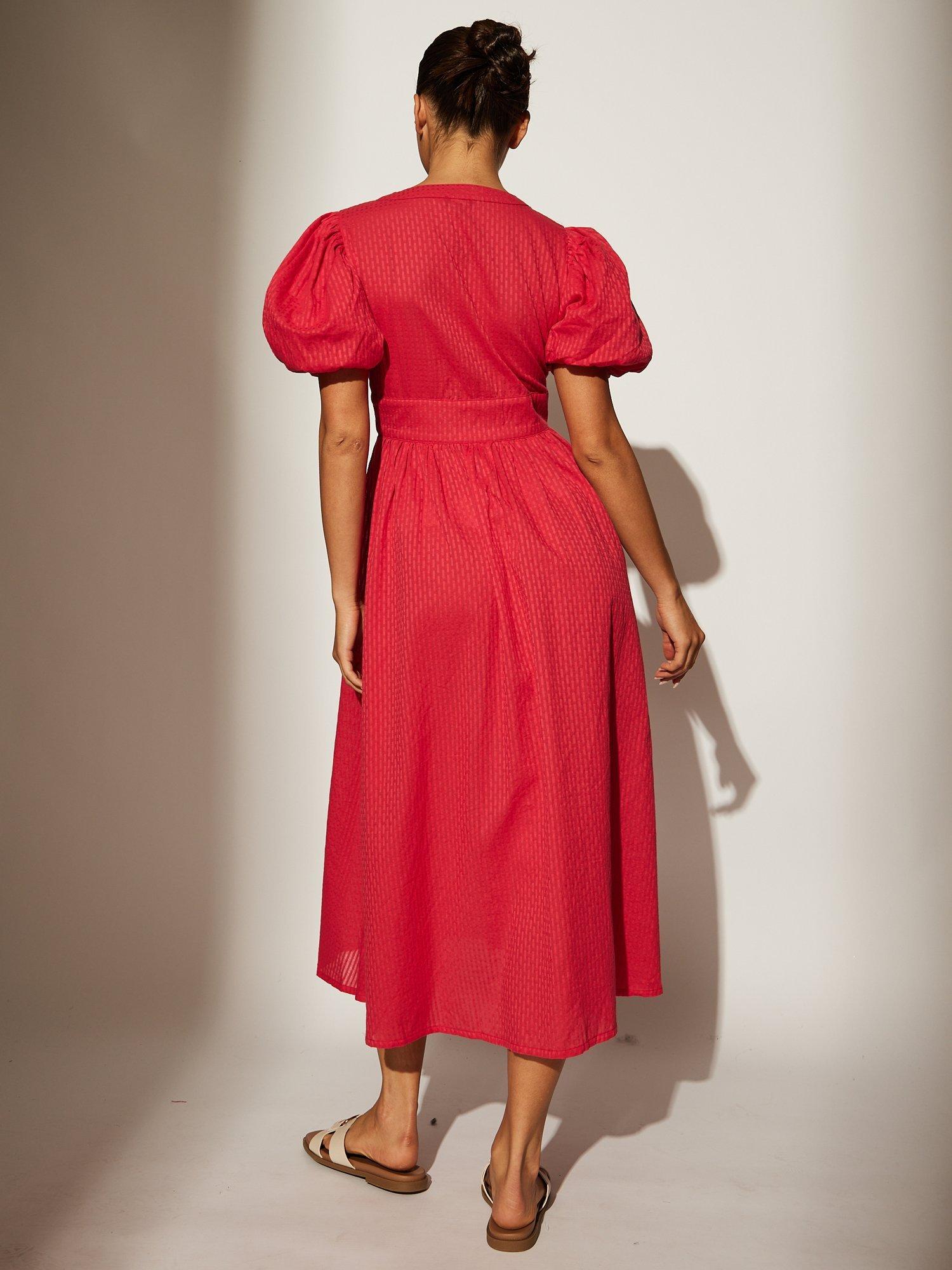 Product image 4 of 4, which shows South Beach Puff Sleeve Button Detail Midi Dress, Pink, 8