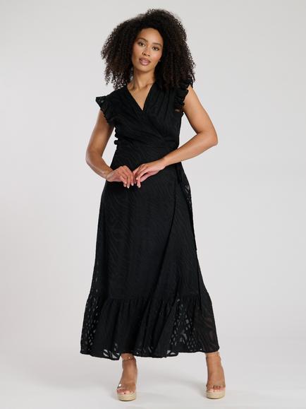 South Beach Jacquard Wrap Midi Dress, Black
