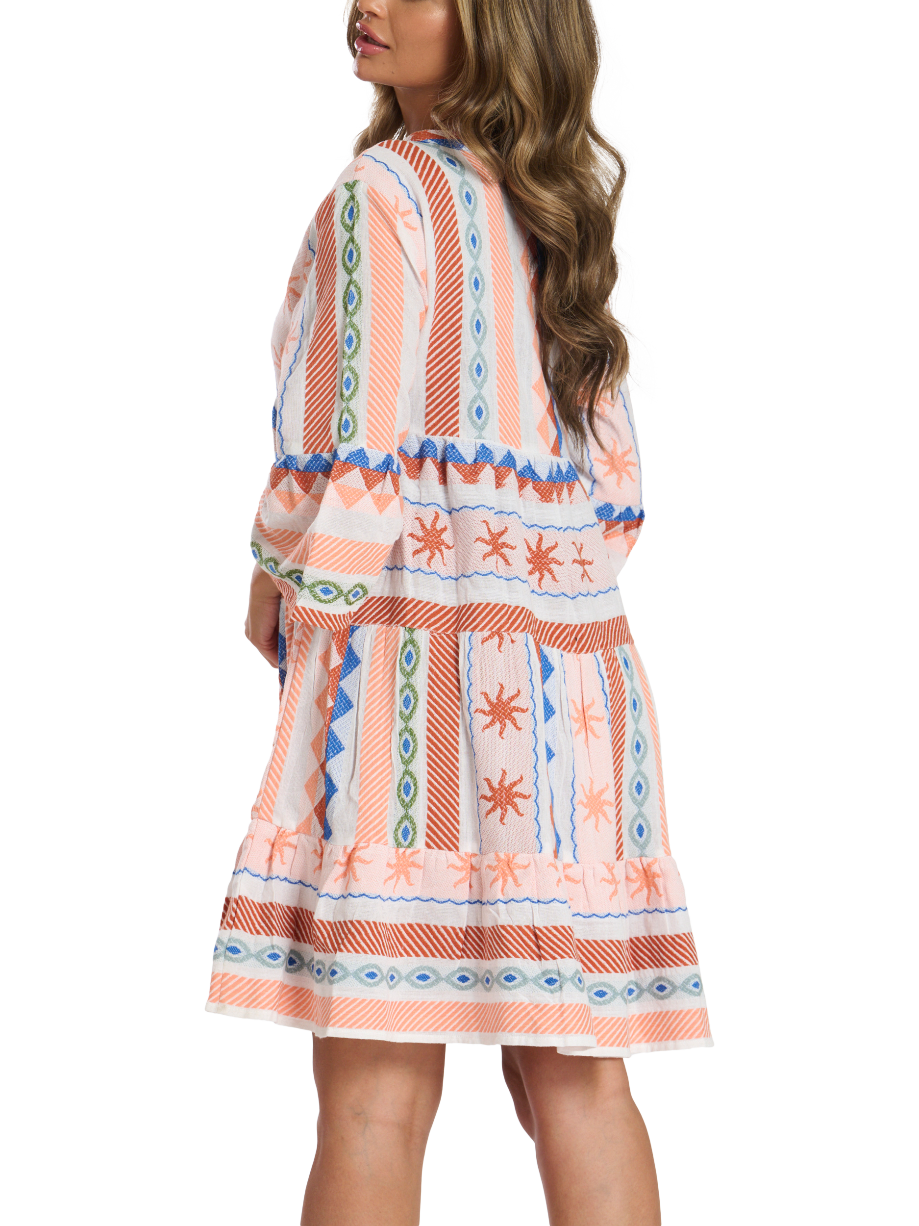 Product image 3 of 4, which shows South Beach Jacquard Drop Hem Tiered Mini Dress, Multi, 8