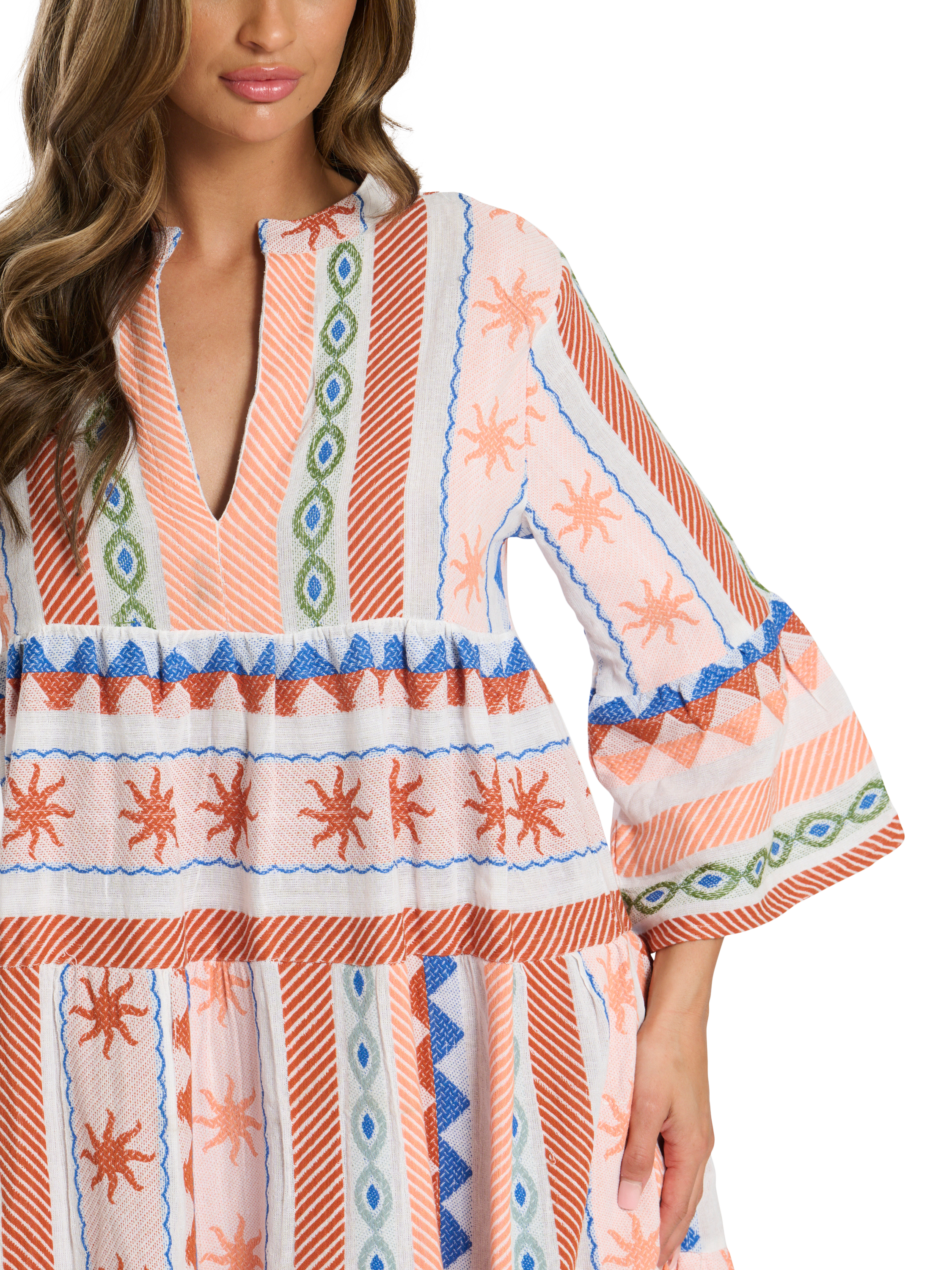 Product image 4 of 4, which shows South Beach Jacquard Drop Hem Tiered Mini Dress, Multi, 8