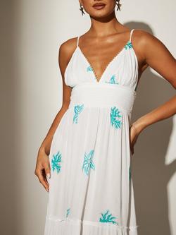South Beach Embroidered Cami Maxi Dress with Blue Sequin Starfish Details, White/Multi - view 2, White/Multi