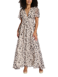 South Beach Printed Metallic Chiffon Button Detail Midi Dress, Multi
