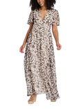 South Beach Printed Metallic Chiffon Button Detail Midi Dress, Multi