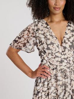 South Beach Printed Metallic Chiffon Button Detail Midi Dress, Multi - view 2, Multi