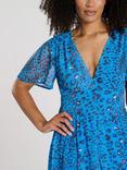South Beach Printed Metallic Chifon Button Detail Midi Dress, Blue/Multi