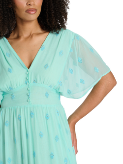 South Beach Sequin Detail Button Midi Dress - view 2, Green